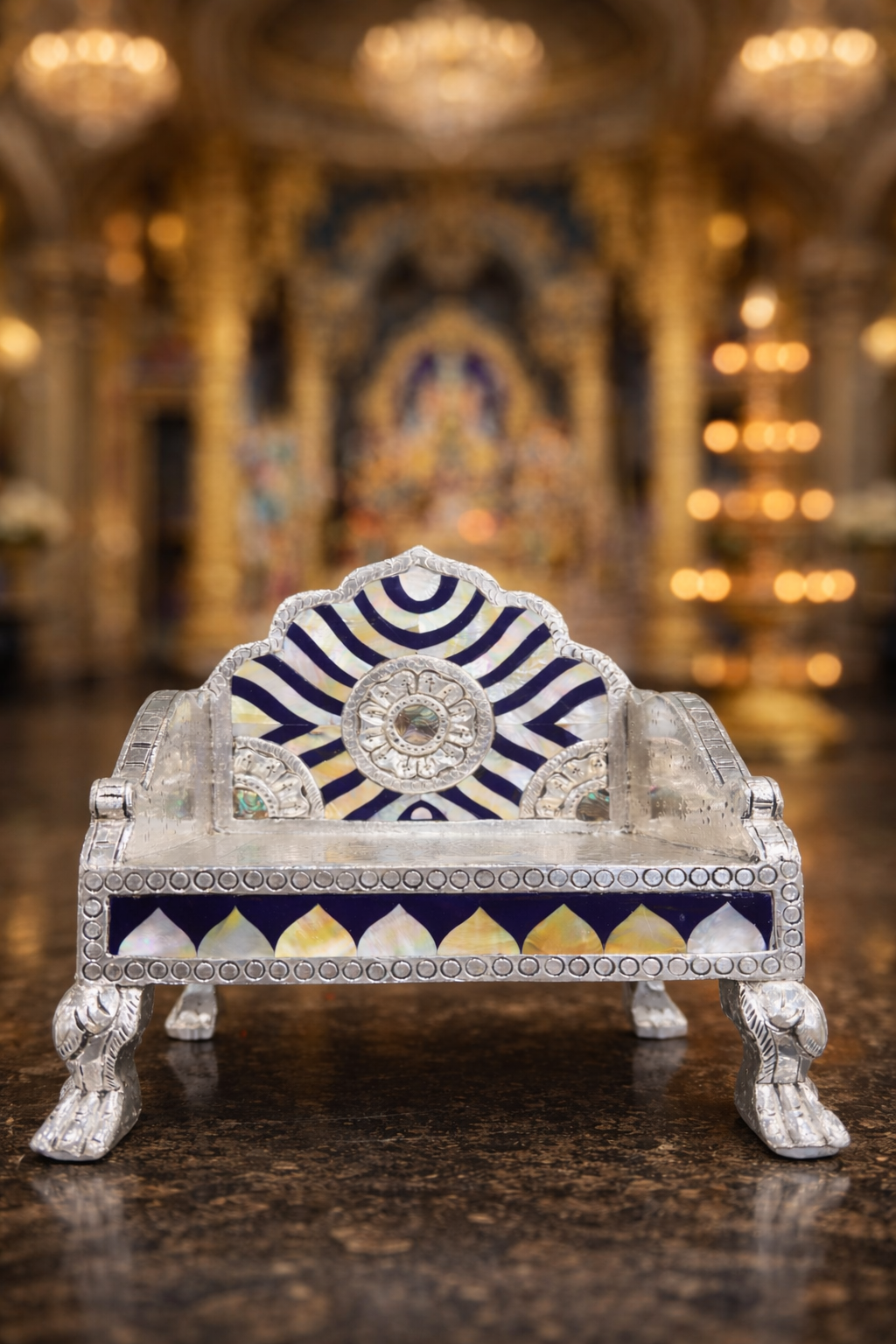 Silver Sinhasan with Mother of Pearl detailing