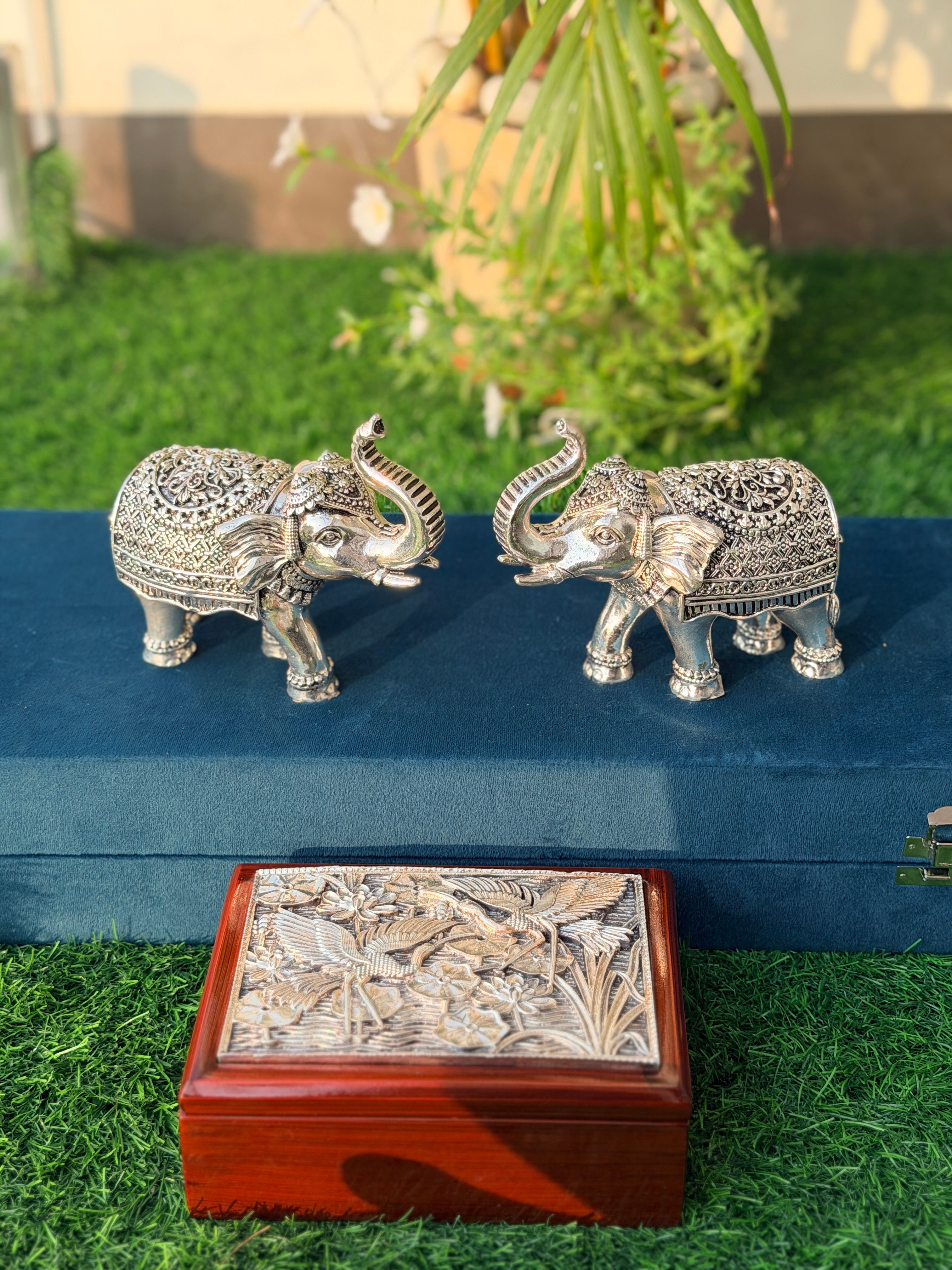 Silver Elephant Pair and Swan Box Set
