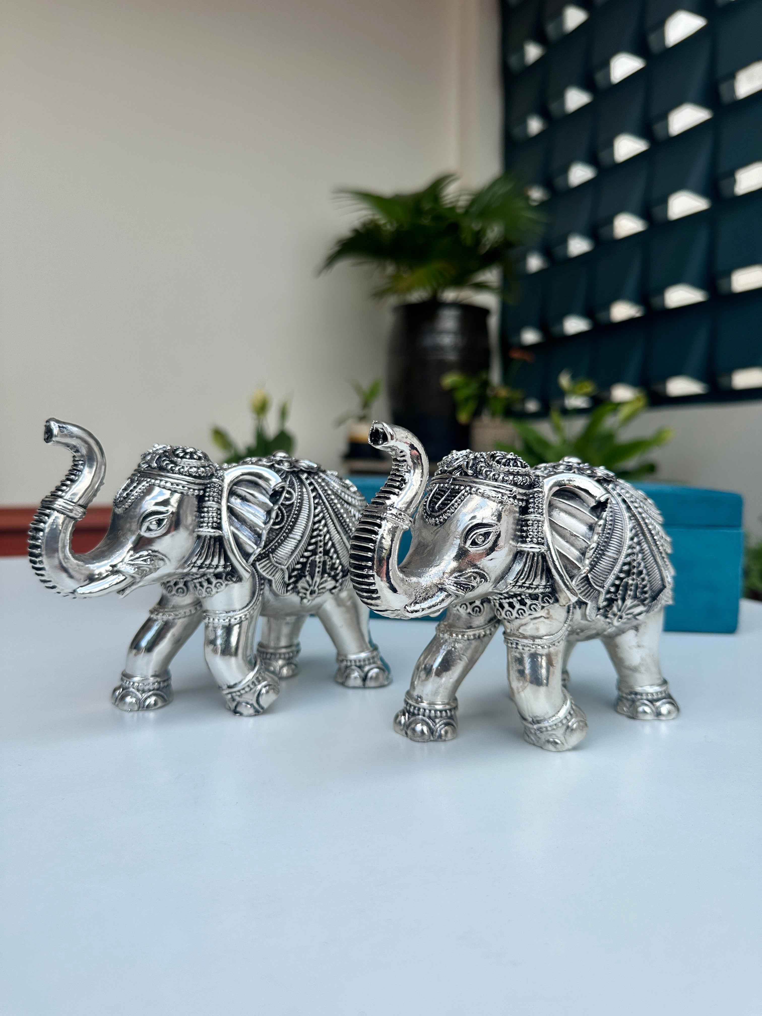 Silver Elephant Pair 4''
