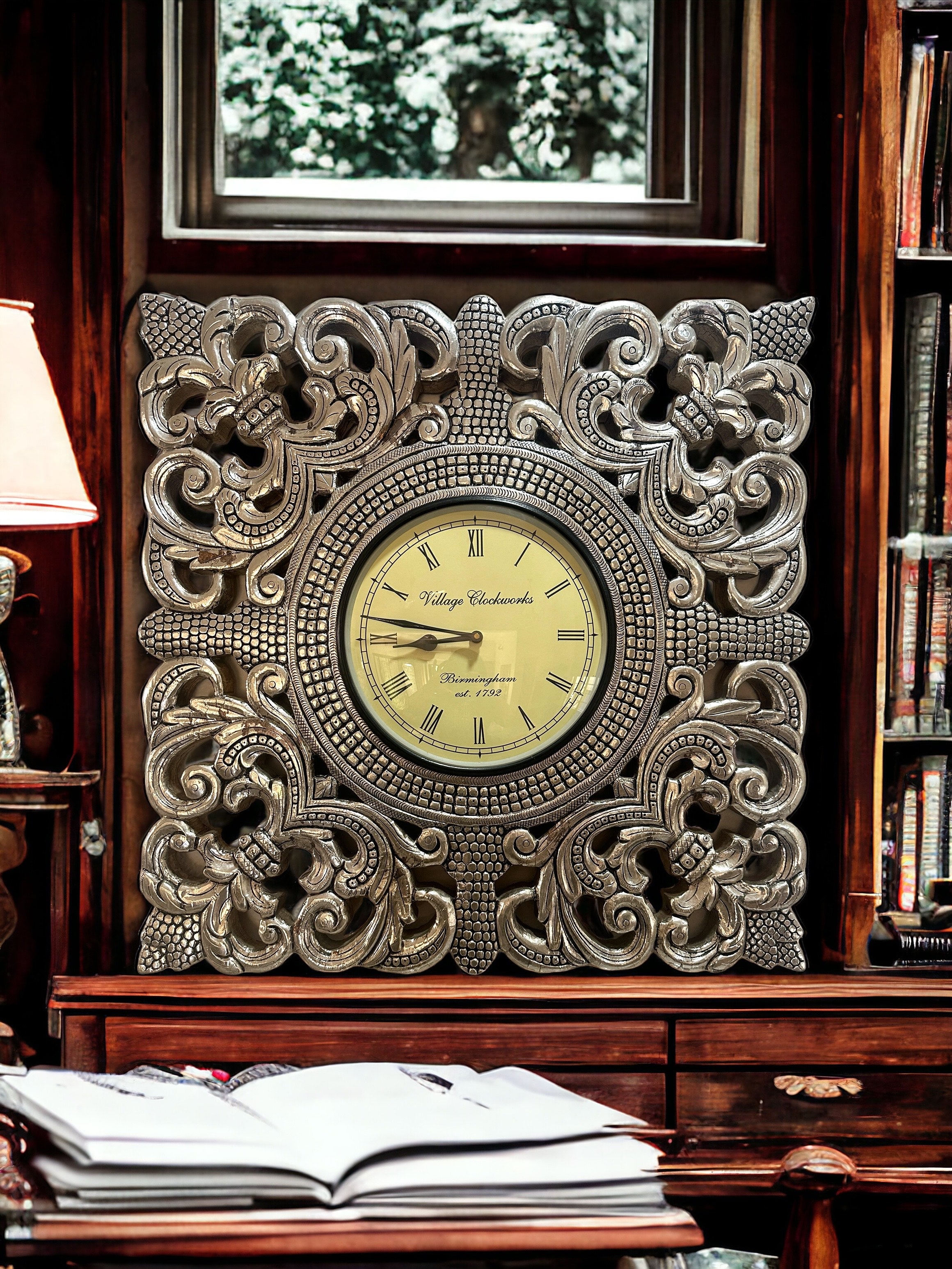 Silver Square Wall Clock